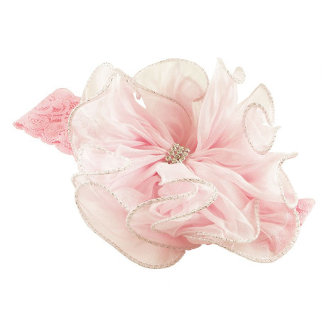 Hårband baby organza rosett med kristall och spets