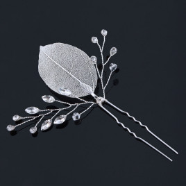 Hårnål silverblad med kristaller