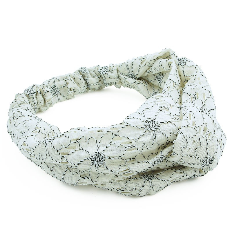 Hårband vit med broderade blommor